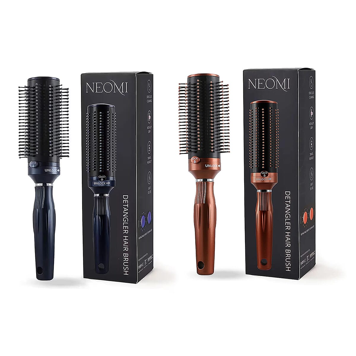Set of 2 Neomi Portable Easy Clean Rotating Comb - Navy and Brown image number 0
