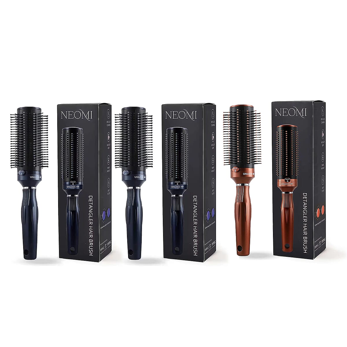 Set of 3 Neomi Portable Easy Clean Rotating Comb - Navy and Brown image number 0