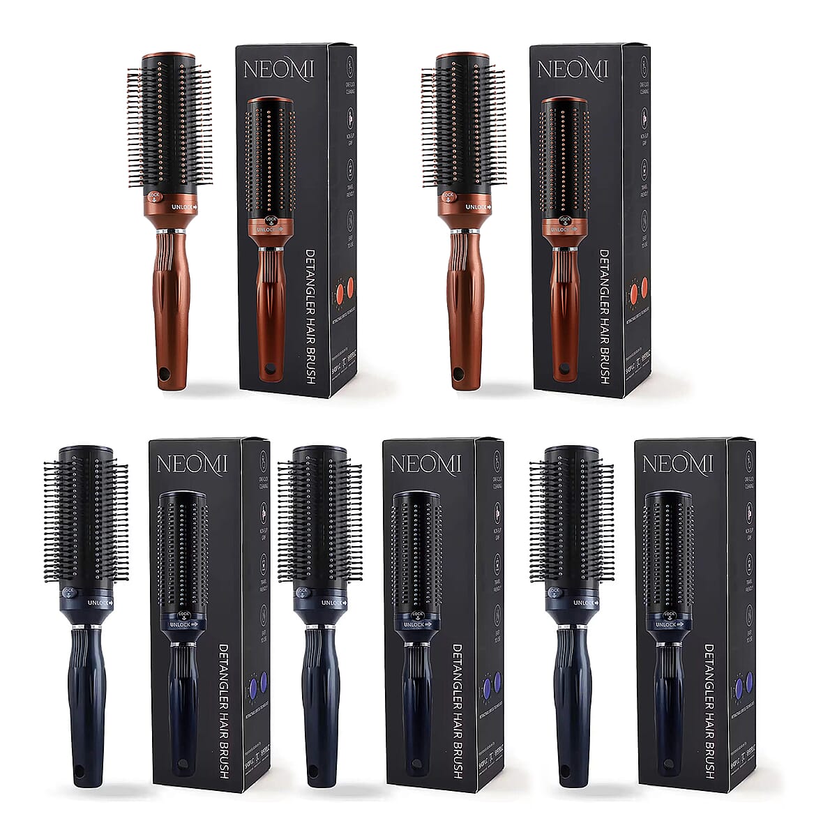 Set of 5 Neomi Portable Easy Clean Rotating Comb - Navy and Brown image number 0