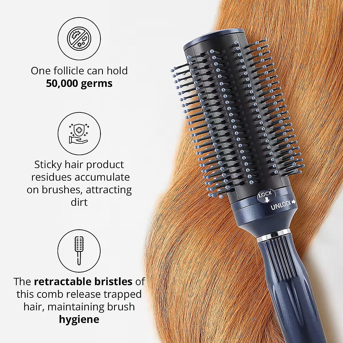 Set of 5 Neomi Portable Easy Clean Rotating Comb - Navy and Brown image number 4