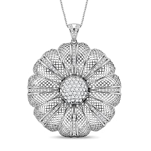 D'Joy Simulated Diamond Pendant in Rhodium Over Sterling Silver with Stainless Steel Necklace (20 Inches)