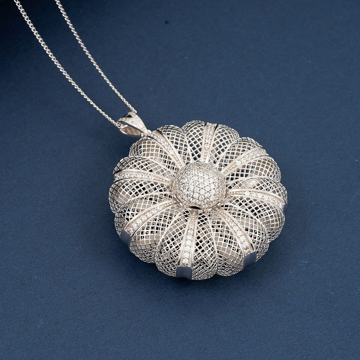 D'Joy Simulated Diamond Pendant in Rhodium Over Sterling Silver with Stainless Steel Necklace (20 Inches) image number 1