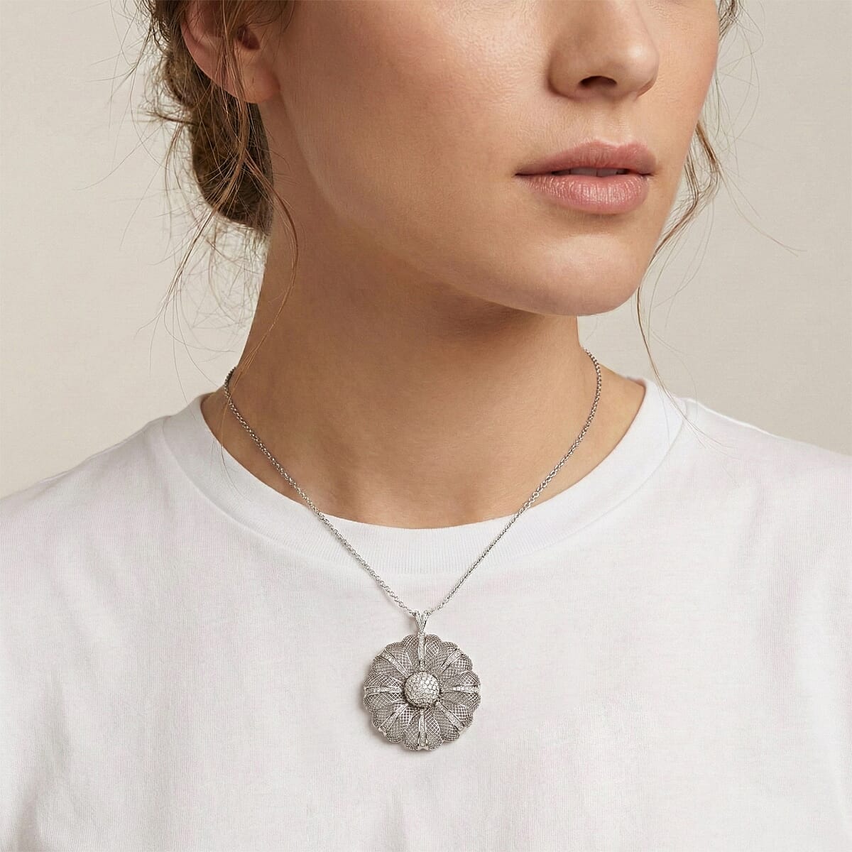 D'Joy Simulated Diamond Pendant in Rhodium Over Sterling Silver with Stainless Steel Necklace (20 Inches) image number 2