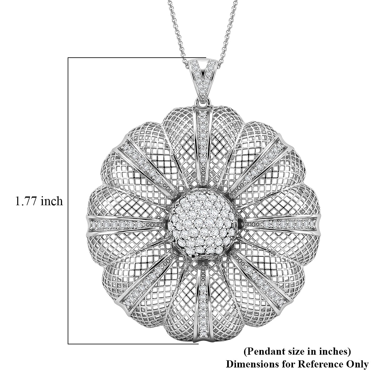 D'Joy Simulated Diamond Pendant in Rhodium Over Sterling Silver with Stainless Steel Necklace (20 Inches)