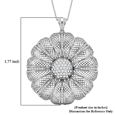 D'Joy Simulated Diamond Pendant in Rhodium Over Sterling Silver with Stainless Steel Necklace (20 Inches)