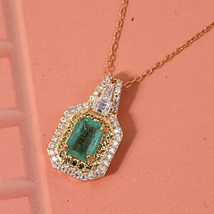 D'Joy Zambian Emerald, Multi Gemstone Pendant Necklace in 18K Vermeil YG Over Sterling Silver 1.60 ctw (20 Inches)