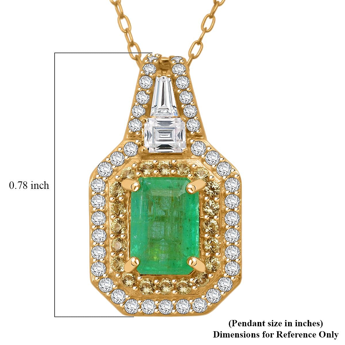 Kagem Zambian Emerald, Multi Gemstone Pendant Necklace (20 Inches) in 18K Vermeil YG Over Sterling Silver 1.60 ctw image number 6