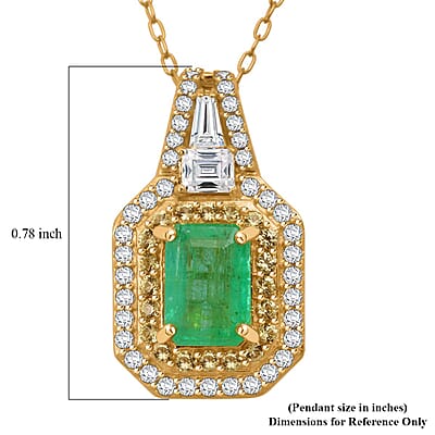 D'Joy Zambian Emerald, Multi Gemstone Pendant Necklace in 18K Vermeil YG Over Sterling Silver 1.60 ctw (20 Inches)