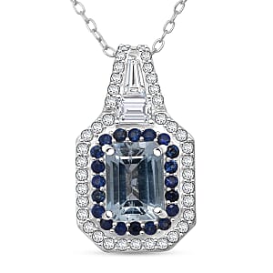 Doorbuster D'Joy Mangoro Aquamarine and Multi Gemstone 1.50 ctw Royal Heirloom Pendant Necklace in Rhodium Over Sterling Silver 20 Inches