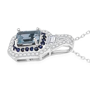 D'Joy Mangoro Aquamarine, Multi Gemstone Pendant Necklace in Rhodium Over Sterling Silver 1.50 ctw (20 Inches)