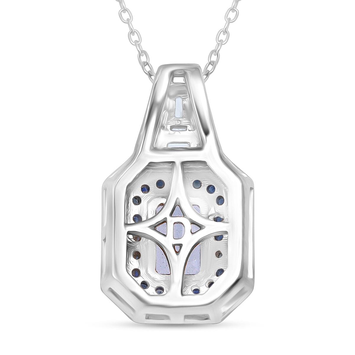 Doorbuster D'Joy Mangoro Aquamarine and Multi Gemstone 1.50 ctw Royal Heirloom Pendant Necklace in Rhodium Over Sterling Silver 20 Inches image number 4