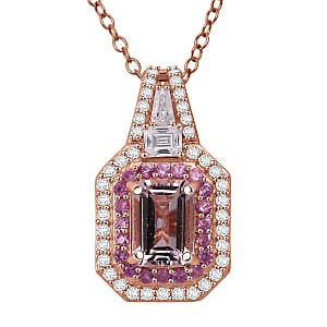 Doorbuster D'Joy Marropino Morganite and Multi Gemstone 1.50 ctw Royal Heirloom Pendant Necklace in 18K Vermeil Rose Gold Over Sterling Silver 20 Inches