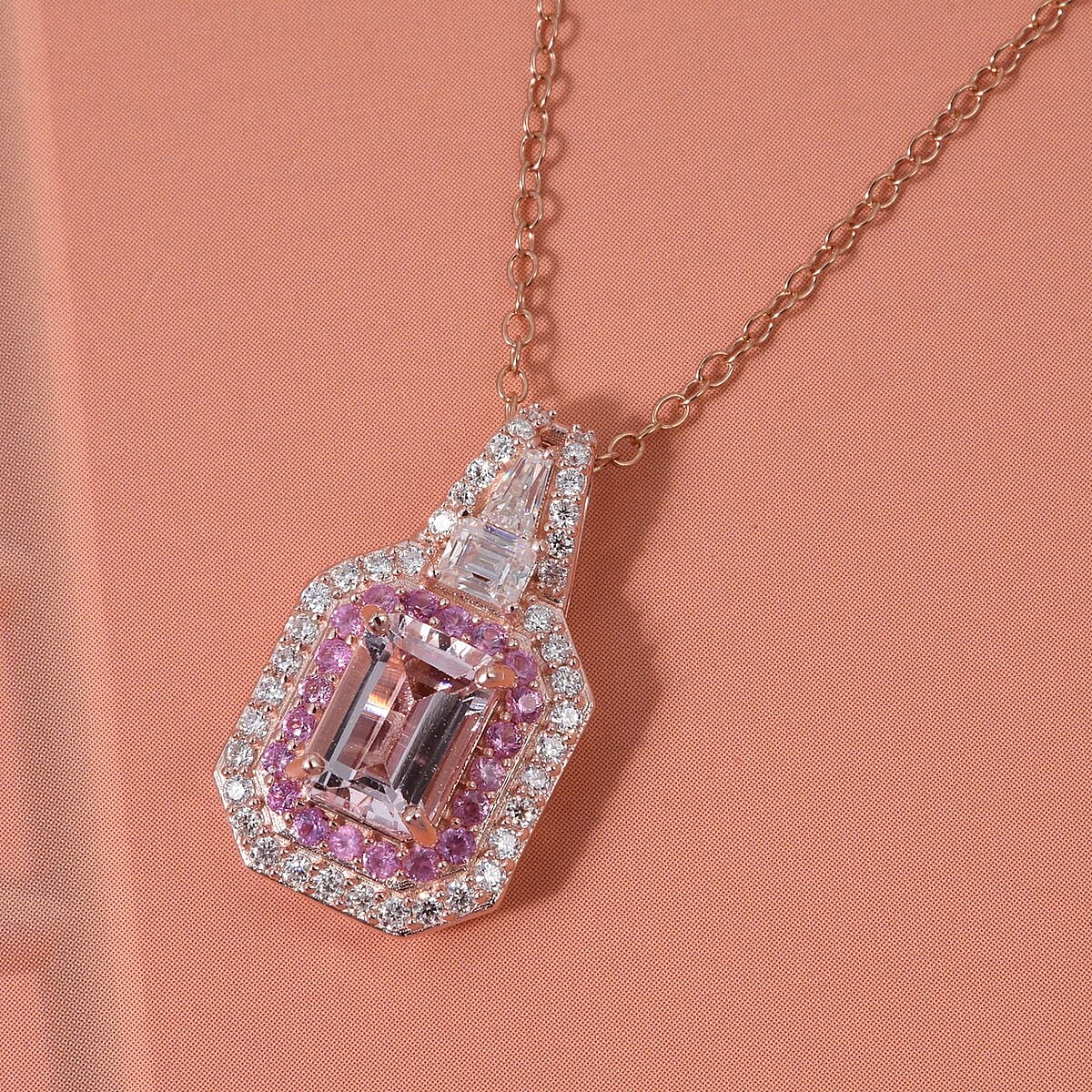 Doorbuster D'Joy Marropino Morganite and Multi Gemstone 1.50 ctw Royal Heirloom Pendant Necklace in 18K Vermeil Rose Gold Over Sterling Silver 20 Inches image number 1
