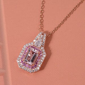 D'Joy Marropino Morganite, Multi Gemstone Pendant Necklace in 18K Vermeil RG Over Sterling Silver 1.50 ctw (20 Inches)