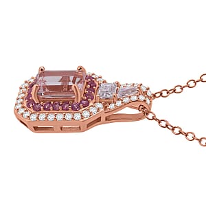 D'Joy Marropino Morganite, Multi Gemstone Pendant Necklace in 18K Vermeil RG Over Sterling Silver 1.50 ctw (20 Inches)