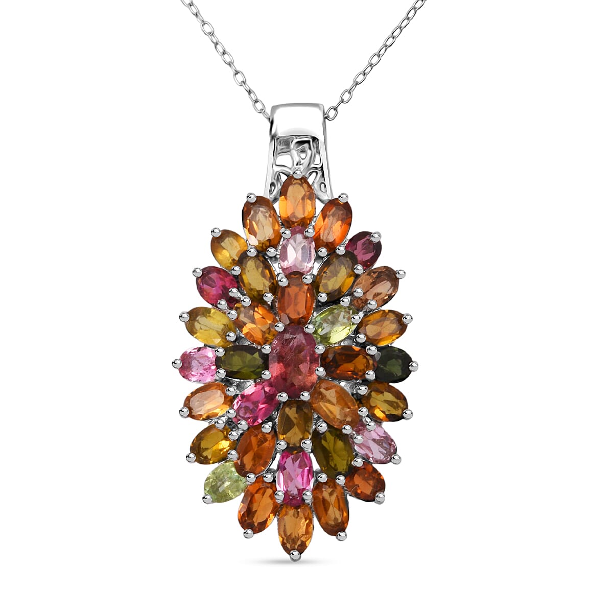 Doorbuster D'Joy Morro Redondo Pink Tourmaline and Multi Tourmaline 7.70 ctw Pendant Necklace in Rhodium Over Sterling Silver 20 Inches image number 0
