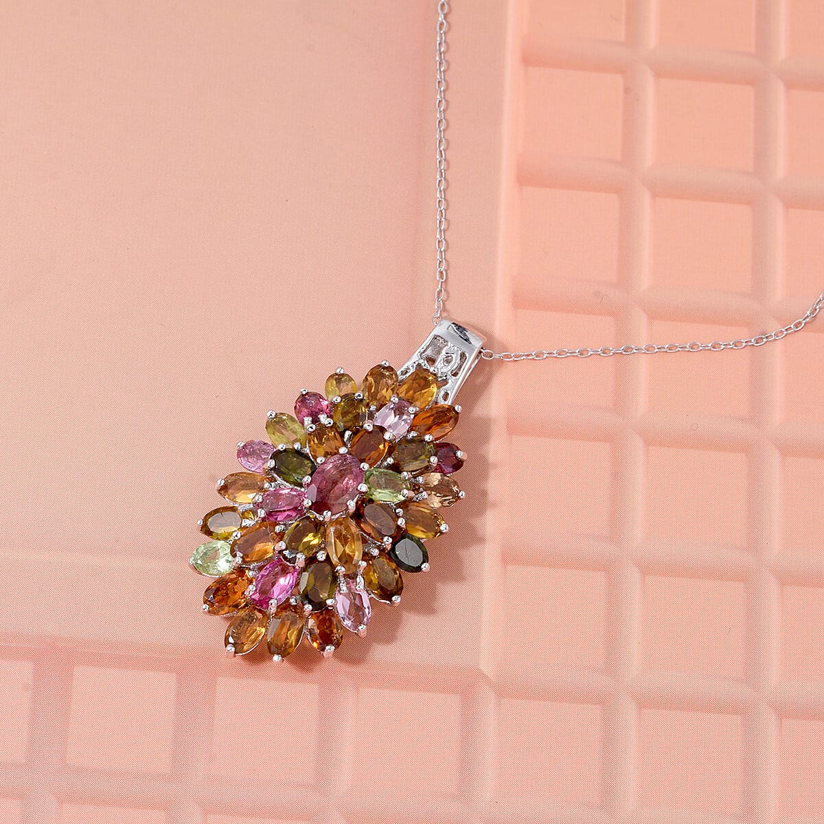 Doorbuster D'Joy Morro Redondo Pink Tourmaline and Multi Tourmaline 7.70 ctw Pendant Necklace in Rhodium Over Sterling Silver 20 Inches image number 1