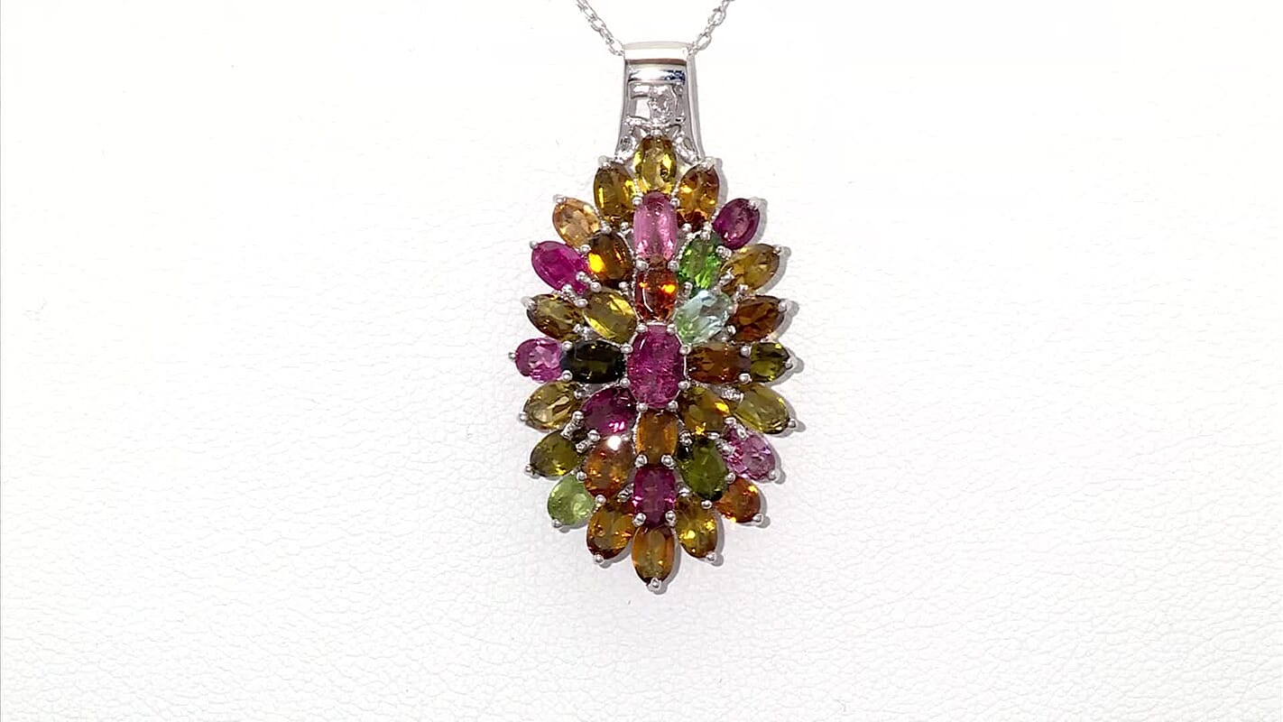 D'Joy Multi-Tourmaline Rainbows Promise Pendant Necklace in Rhodium Over Sterling Silver 7.70 ctw (20 Inches)
