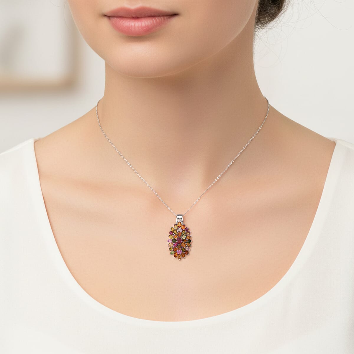 Doorbuster D'Joy Morro Redondo Pink Tourmaline and Multi Tourmaline 7.70 ctw Pendant Necklace in Rhodium Over Sterling Silver 20 Inches image number 2