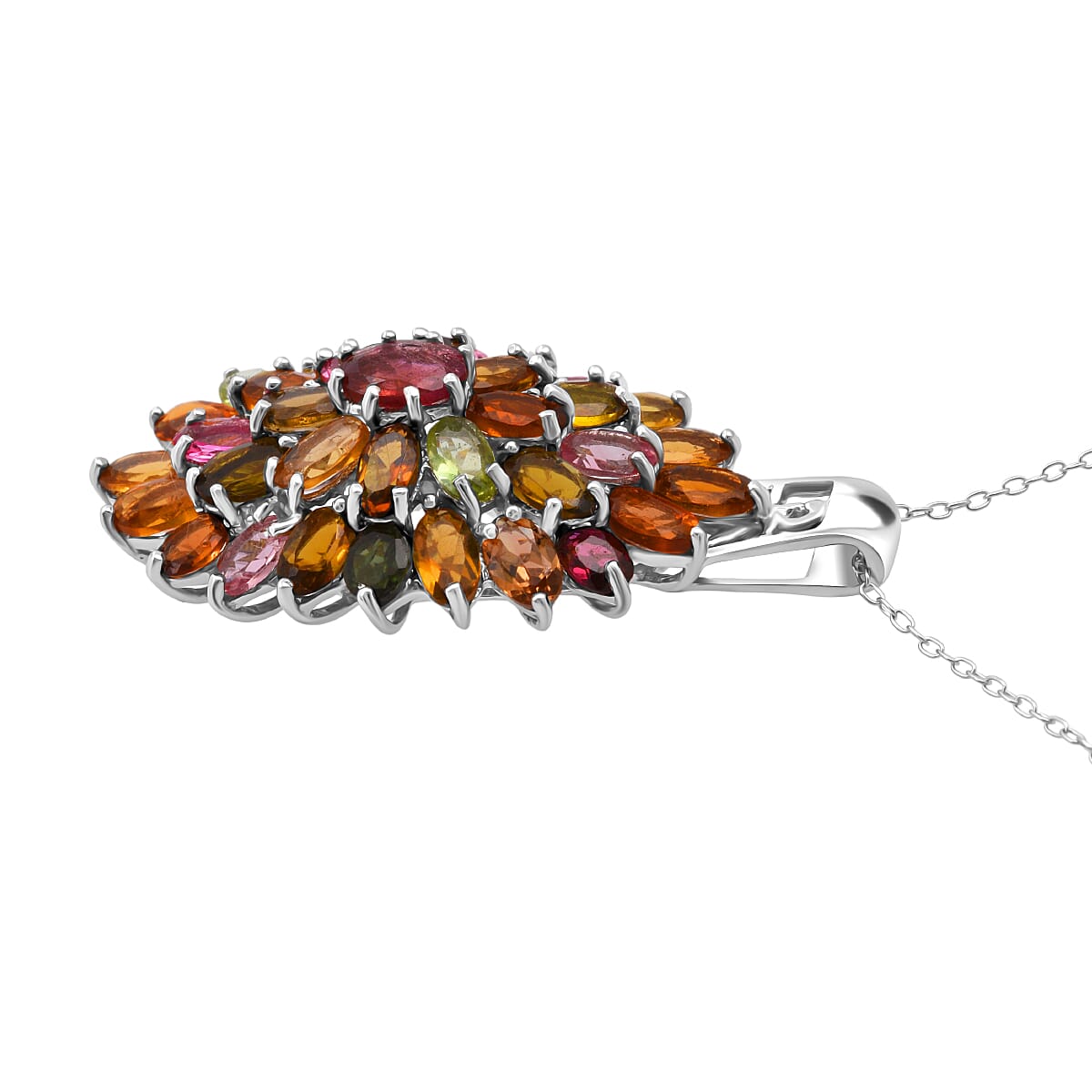 Doorbuster D'Joy Morro Redondo Pink Tourmaline and Multi Tourmaline 7.70 ctw Pendant Necklace in Rhodium Over Sterling Silver 20 Inches image number 3