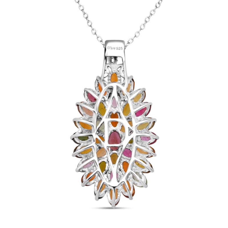 D'Joy Multi-Tourmaline Rainbows Promise Pendant Necklace in Rhodium Over Sterling Silver 7.70 ctw (20 Inches)