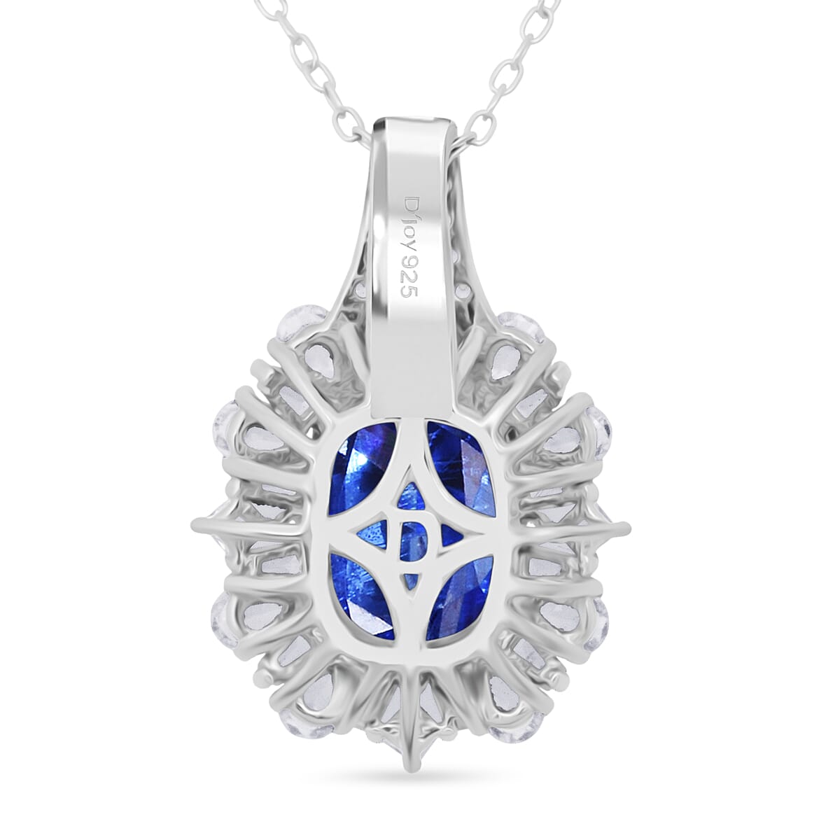 D'Joy Kashmir Kyanite and White Zircon 4.35 ctw Halo Crest Pendant Necklace in Rhodium Over Sterling Silver 20 Inches