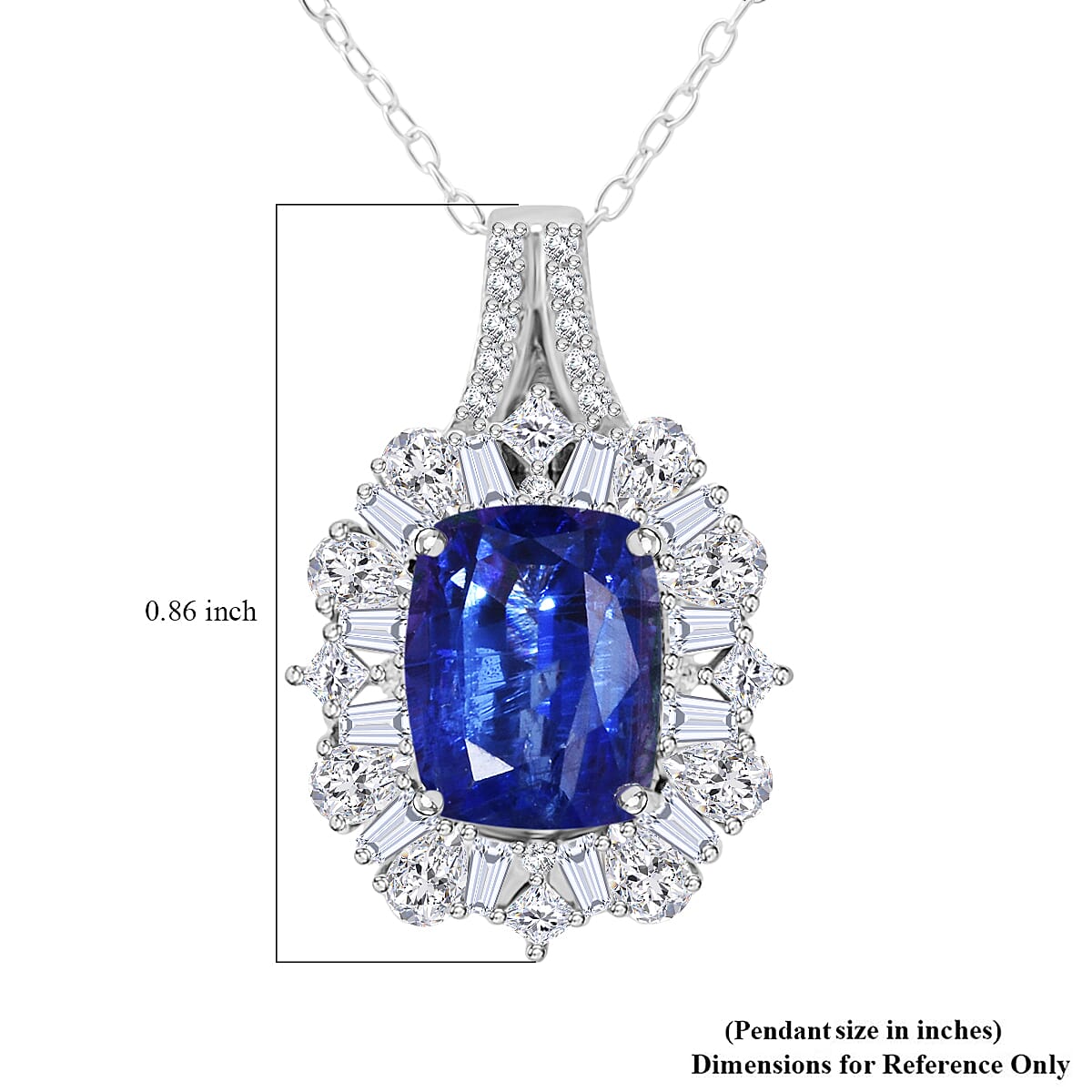 D'Joy Kashmir Kyanite and White Zircon 4.35 ctw Halo Crest Pendant Necklace in Rhodium Over Sterling Silver 20 Inches