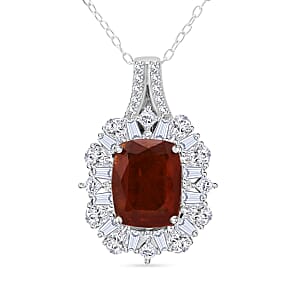 Doorbuster D'Joy Orange Kyanite and White Zircon 4.35 ctw Halo Crest Pendant Necklace in Rhodium Over Sterling Silver 20 Inches