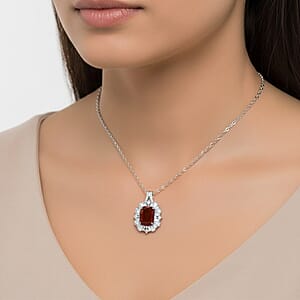 Doorbuster D'Joy Orange Kyanite and White Zircon 4.35 ctw Halo Crest Pendant Necklace in Rhodium Over Sterling Silver 20 Inches