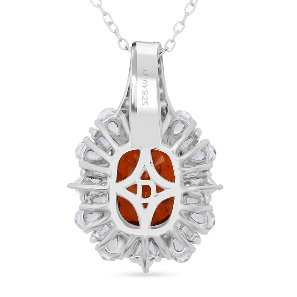 Doorbuster D'Joy Orange Kyanite and White Zircon 4.35 ctw Halo Crest Pendant Necklace in Rhodium Over Sterling Silver 20 Inches image number 4