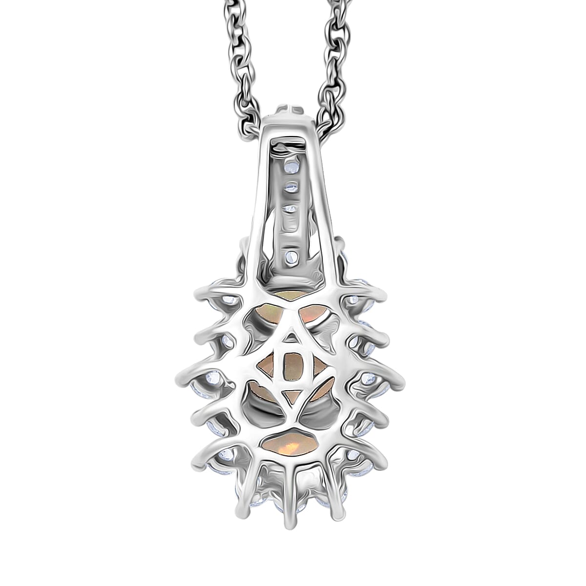 D'Joy Premium Ethiopian Welo Opal and White Zircon 1.40 ctw Pendant Necklace in Platinum Over Sterling Silver 20 Inches image number 4