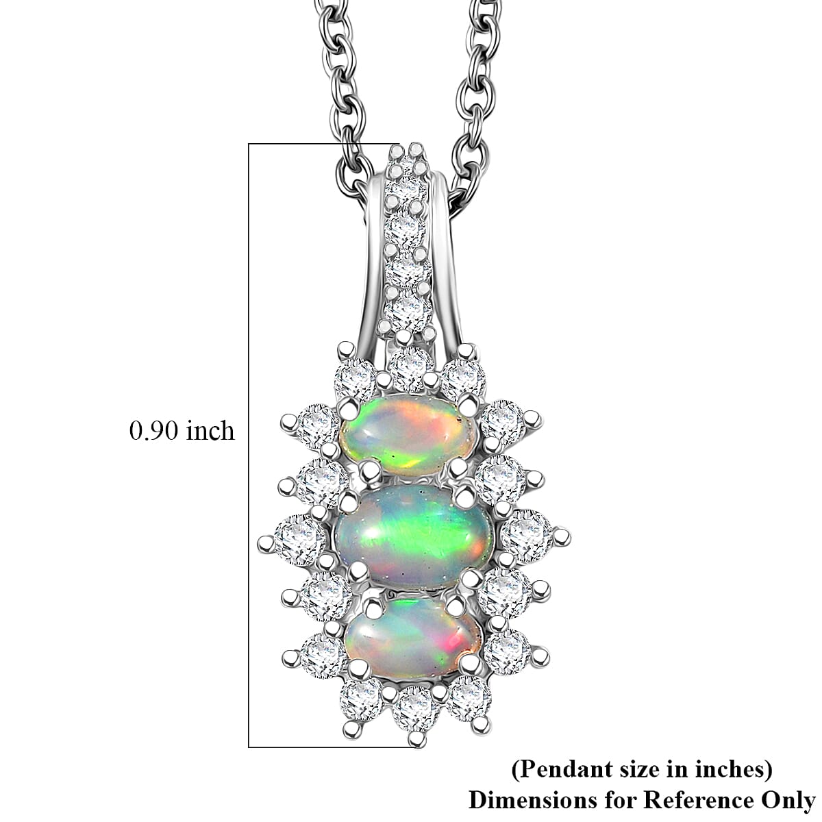 D'Joy Premium Ethiopian Welo Opal and White Zircon 1.40 ctw Pendant Necklace in Platinum Over Sterling Silver 20 Inches image number 5