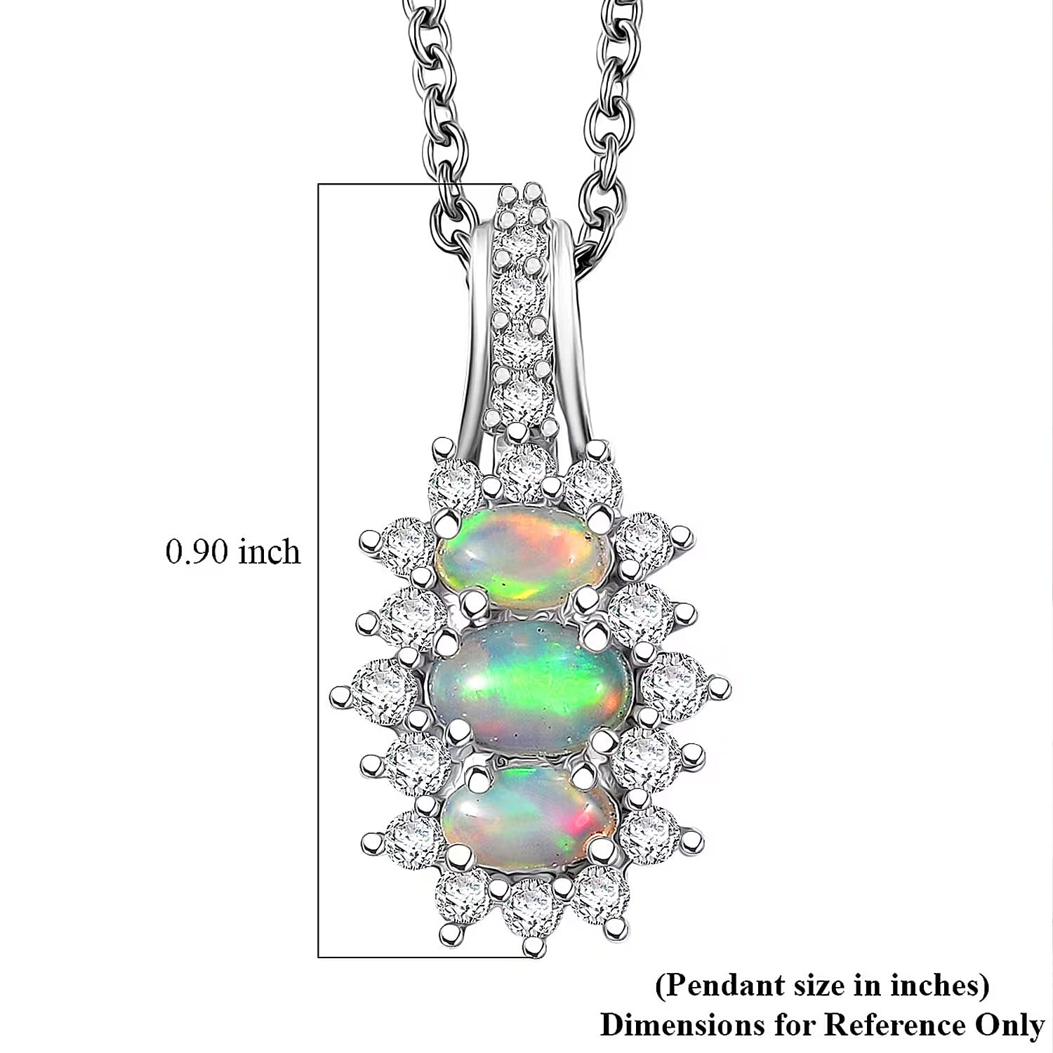 D'Joy Ethiopian Welo Opal, White Zircon Pendant Necklace in Platinum Over Sterling Silver 1.40 ctw (20 Inches)