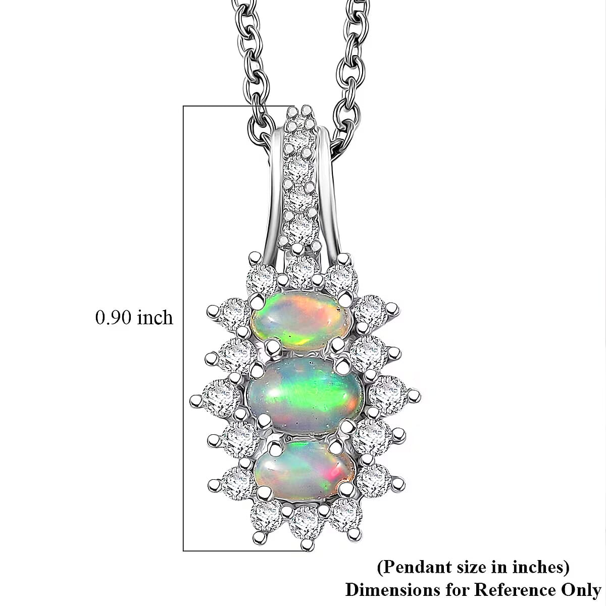 D'Joy Ethiopian Welo Opal, White Zircon Pendant Necklace in Platinum Over Sterling Silver 1.40 ctw (20 Inches) image number 6