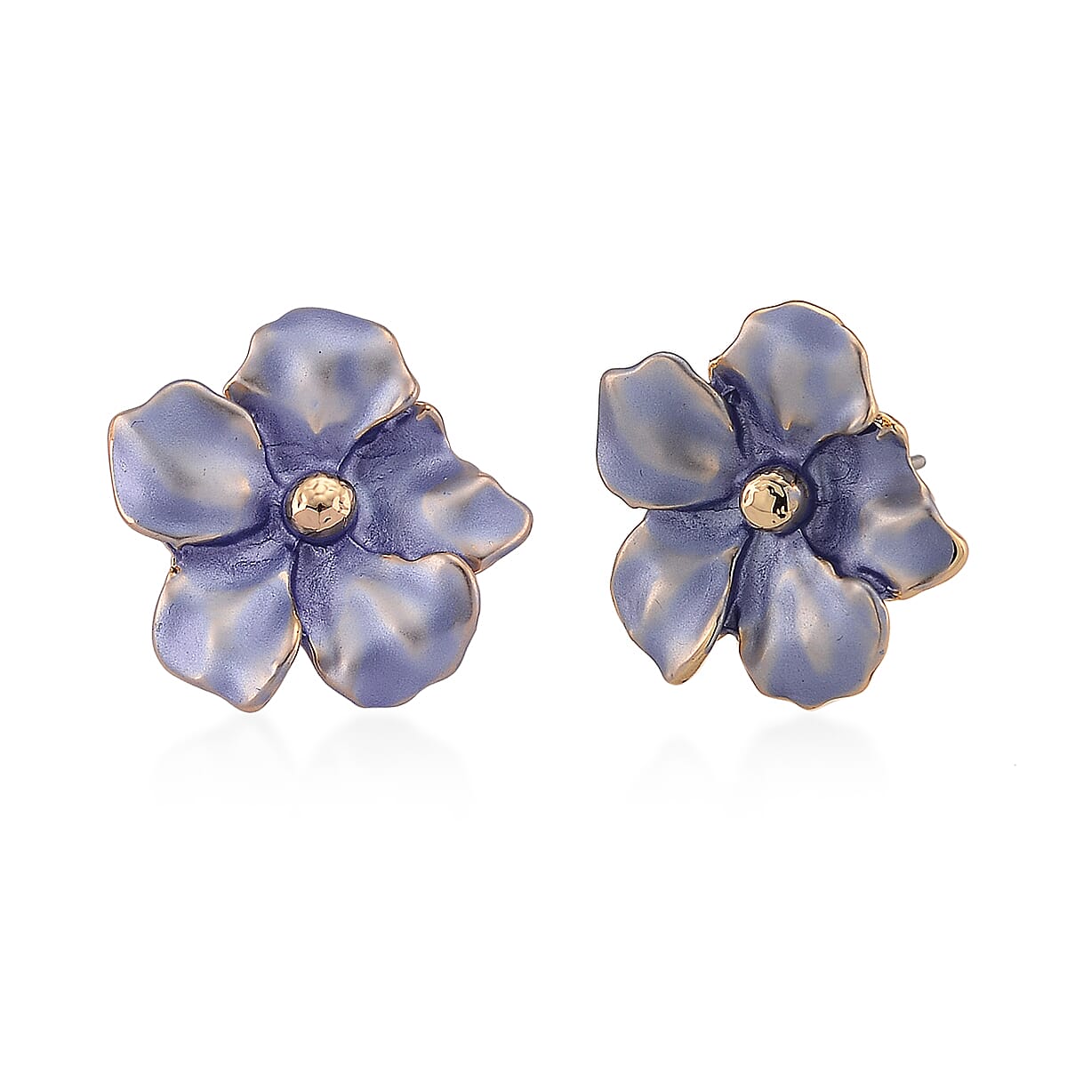 Multi Color Enameled Floral Necklace (20.5-22.5 Inches) and Earrings in Goldtone image number 6