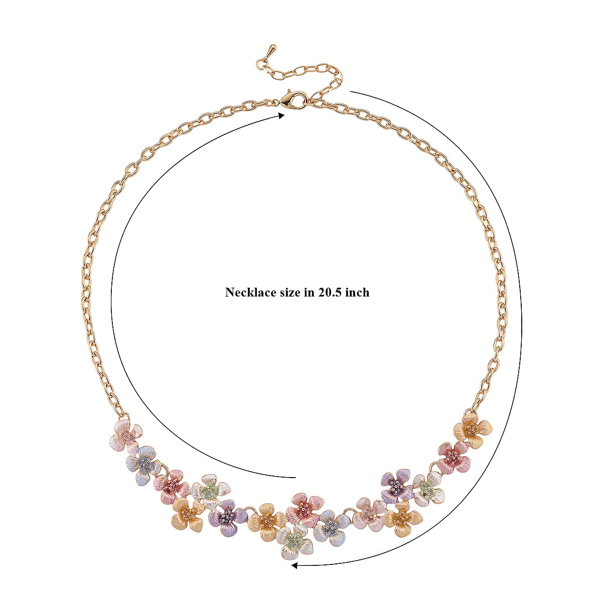 Multi Color Enameled Floral Necklace (20.5-22.5 Inches) and Earrings in Goldtone image number 5