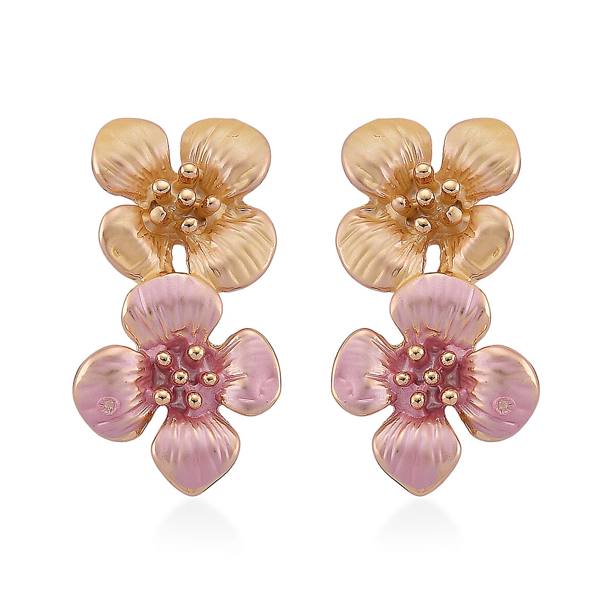 Multi Color Enameled Floral Necklace (20.5-22.5 Inches) and Earrings in Goldtone image number 6