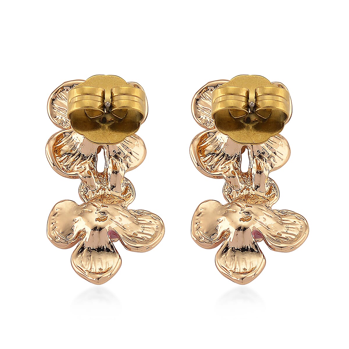 Multi Color Enameled Floral Necklace (20.5-22.5 Inches) and Earrings in Goldtone image number 7