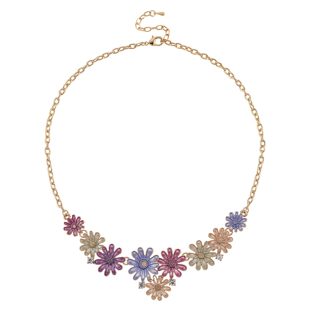 Austrian Crystal, Multi Color Enameled Floral Necklace (20.5-22.5 Inches) and Earrings in Goldtone image number 3
