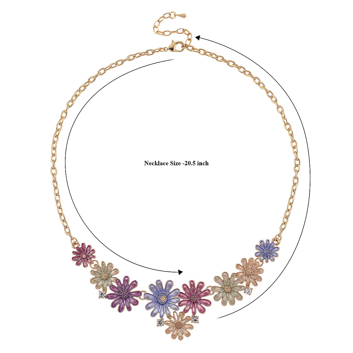 Austrian Crystal, Multi Color Enameled Floral Necklace (20.5-22.5 Inches) and Earrings in Goldtone image number 5