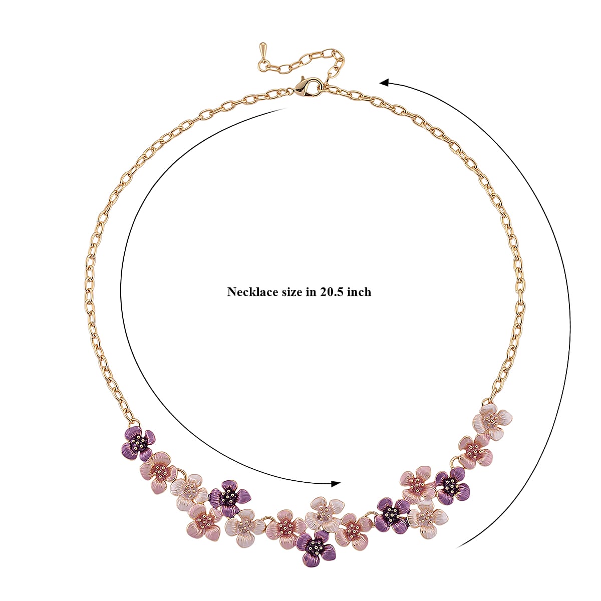 Multi Color Enameled Floral Necklace (20.5-22.5 Inches) and Earrings in Goldtone image number 5