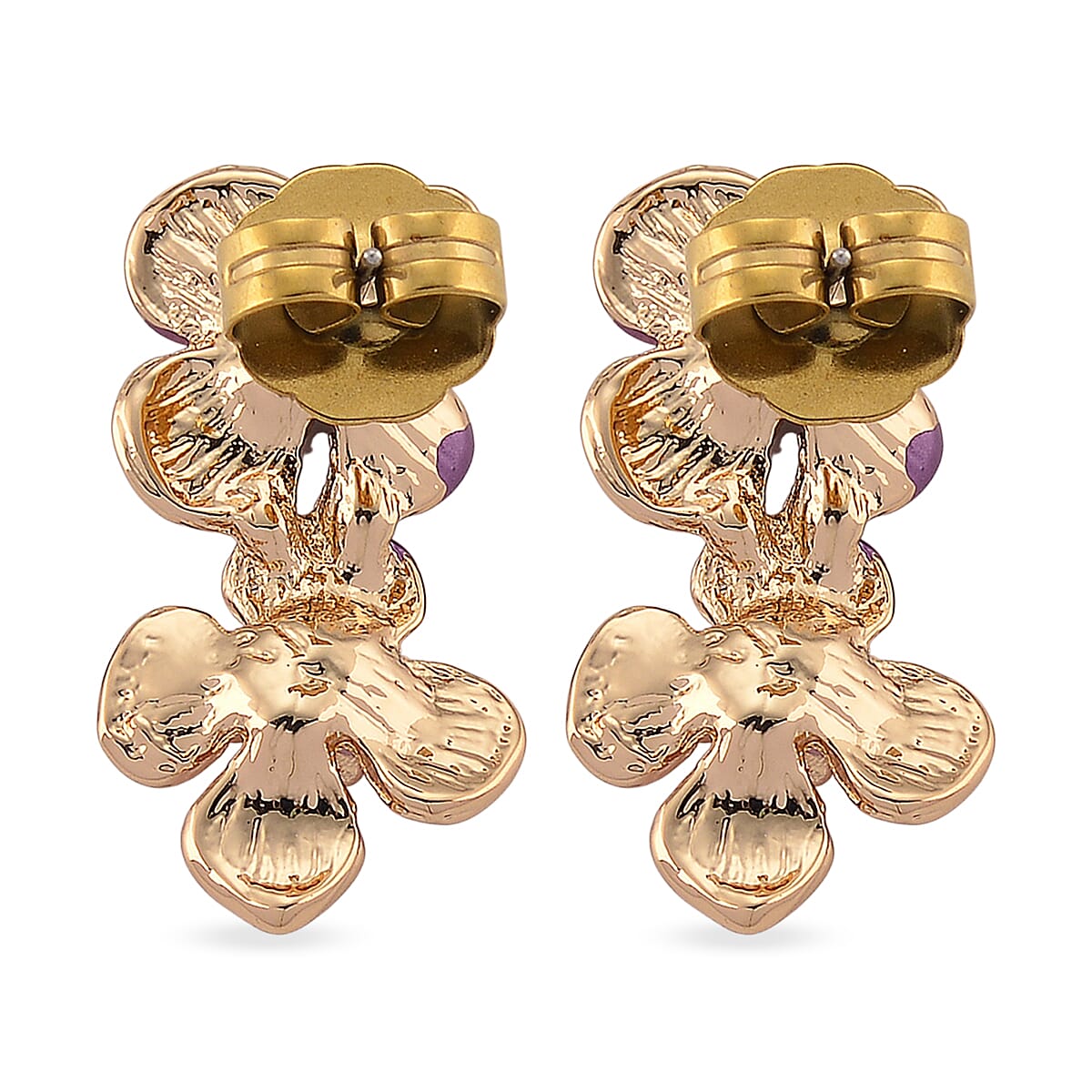 Multi Color Enameled Floral Necklace (20.5-22.5 Inches) and Earrings in Goldtone image number 7