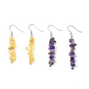 African Amethyst, Brazilian Citrine Earrings in Rhodium Over Sterling Silver 18.00 ctw