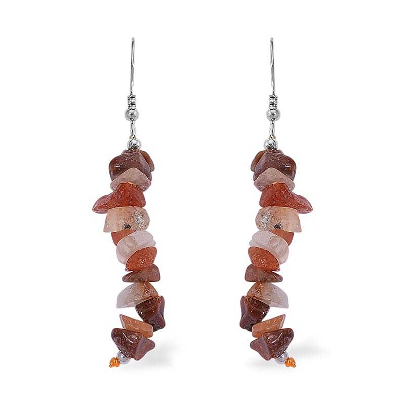 Carnelian and Sodalite 18.00 ctw Set of 2 Earrings in Rhodium Over Sterling Silver