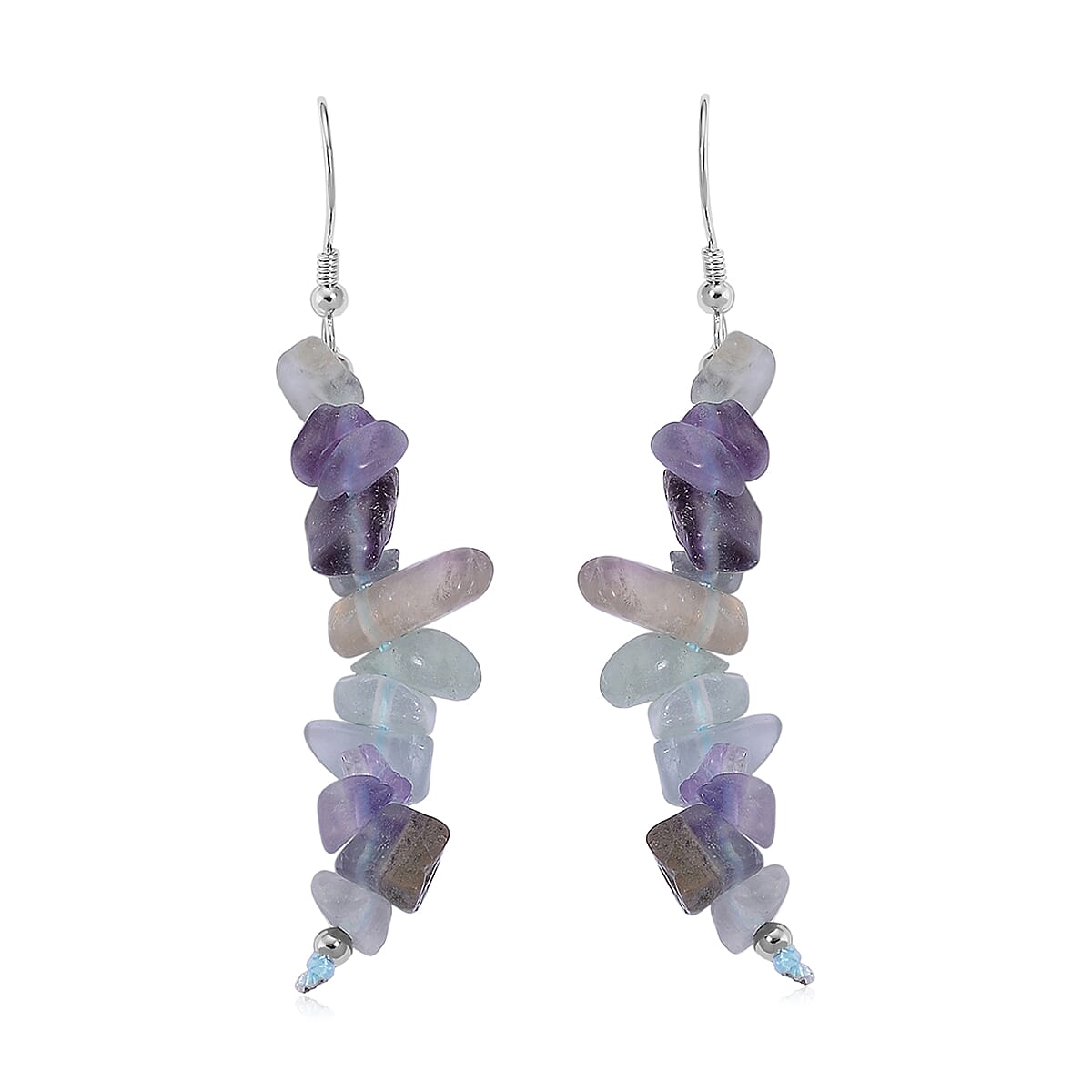 Black Rutilaited Quartz and Multi Fluorite 18.00 ctw Set of 2 Earrings in Rhodium Over Sterling Silver