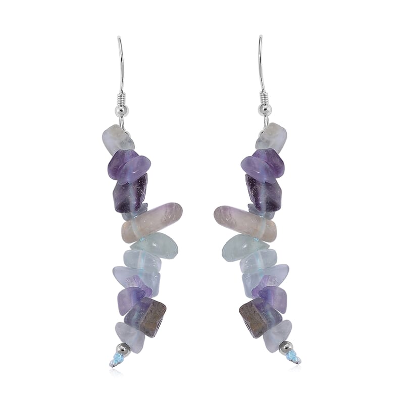 Black Rutilaited Quartz and Multi Fluorite 18.00 ctw Set of 2 Earrings in Rhodium Over Sterling Silver