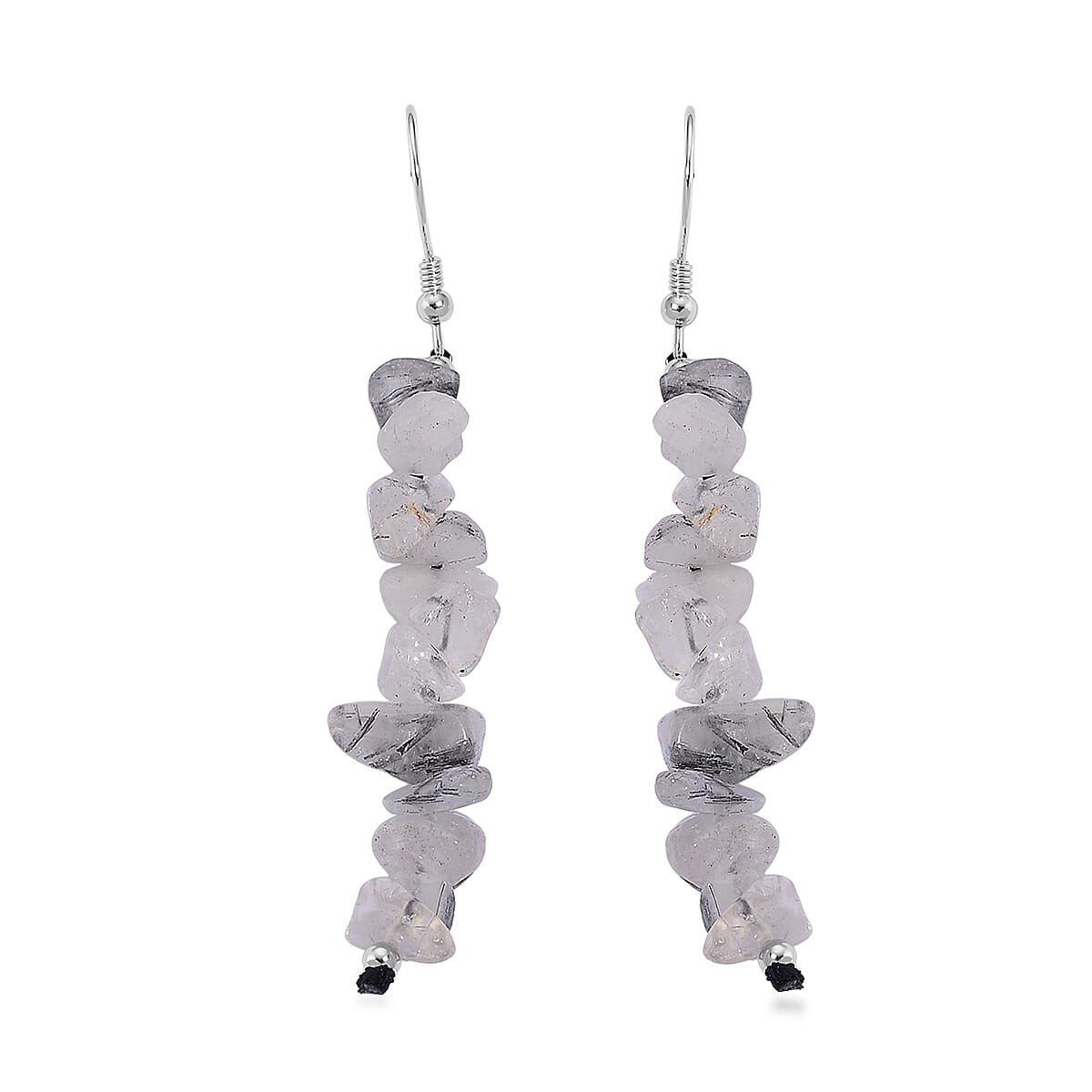 Black Rutilaited Quartz and Multi Fluorite 18.00 ctw Set of 2 Earrings in Rhodium Over Sterling Silver