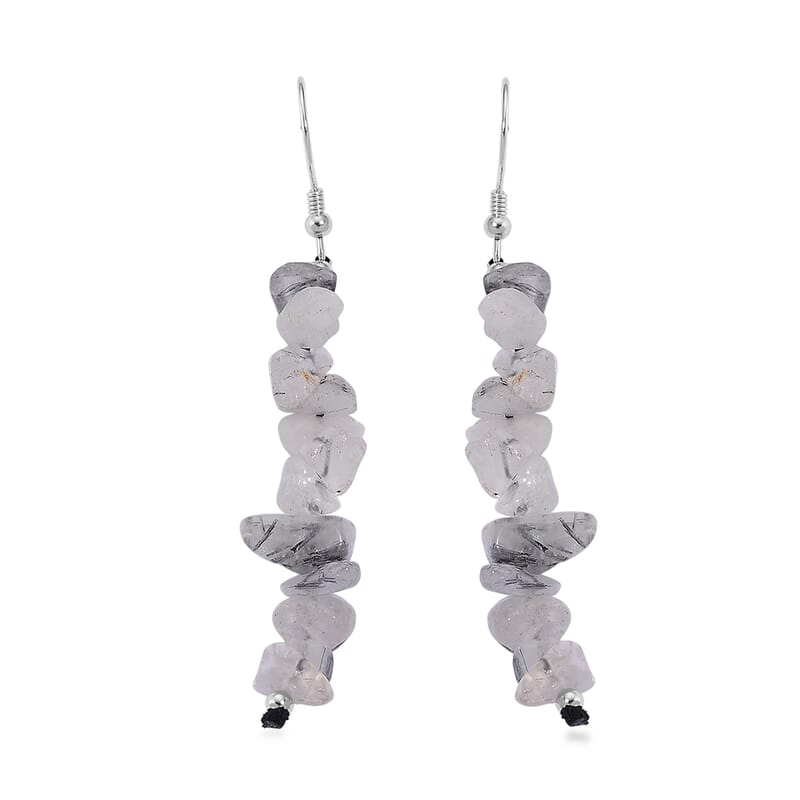 Black Rutilaited Quartz and Multi Fluorite 18.00 ctw Set of 2 Earrings in Rhodium Over Sterling Silver