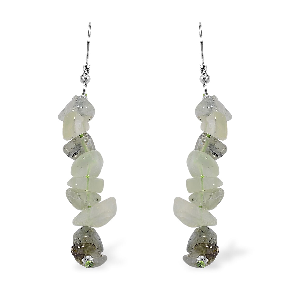 Prehnite and Mozambique Garnet 18.00 ctw Set of 2 Earrings in Rhodium Over Sterling Silver