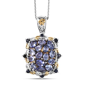 D'Joy Tanzanite and Blue Sapphire 2.80 ctw Pendant Necklace in 18K Vermeil YG and Rhodium Over Sterling Silver (20 Inches)